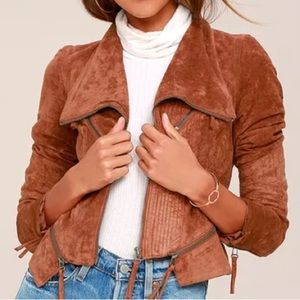 Lulu’s Ready for Anything Rust Orange Suede Moto Jacket Size Medium